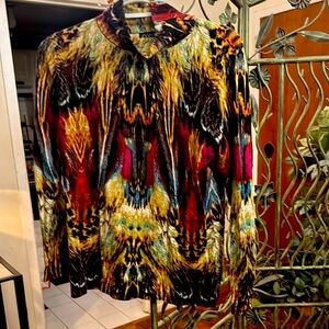 Bundle Context print t-shirt LS and Burgundy cotton blouse with lace detail.